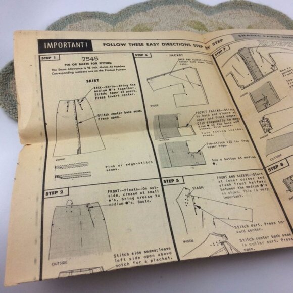 Vtg Butterick Pattern 7545 Trim Box Jacket Slim Fitted Skirt Cut 36" Bust 1950s - Picture 8 of 12